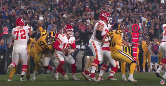 Aaron Donald sack, forced fumble on Patrick Mahomes